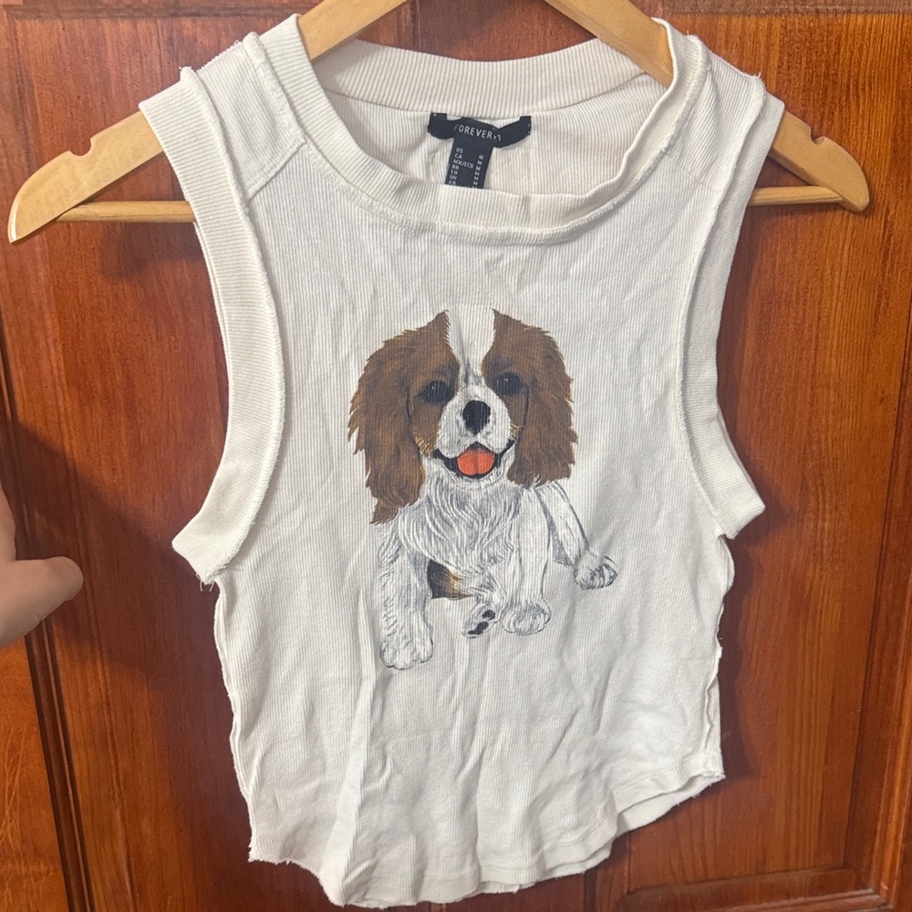 Forever 21 White Dog Print Tank Top